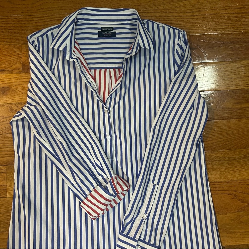 Saint James Benedict Blue and White Striped shirt Dress 10 - Picture 10 of 16